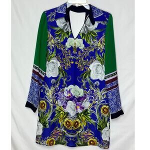 Clover Canyon Women’s Size M Blue Floral Long Sleeve Mini Dress – Statement Chic